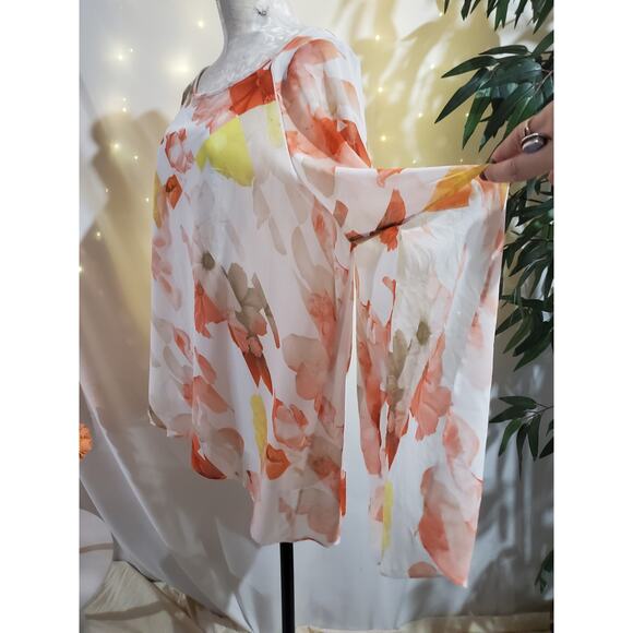 Calvin Klein Floral Sheer Tank Lined Slit Flutter Sleeve Chiffon Blouse Size 1X - Picture 5 of 11